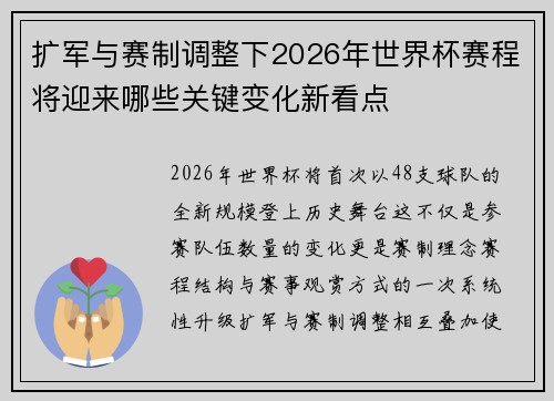 扩军与赛制调整下2026年世界杯赛程将迎来哪些关键变化新看点